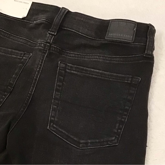 American Eagle 0 NWT Midi Denim Women’s Shorts Black Cuffed Button Fly Stretch - Picture 4 of 9